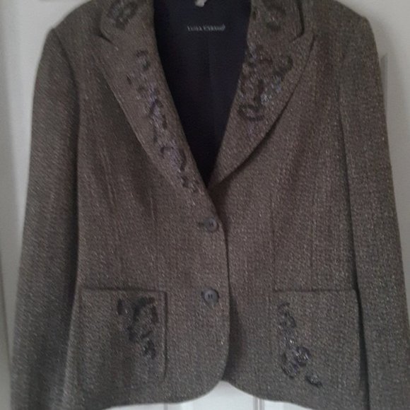 Luisa Cerano Brown Tweed Beaded Blazer Jacket 10